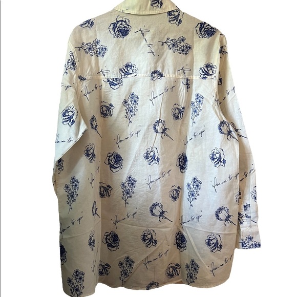 NWT WeWoreWhat Linen Dad Shirt Swim Cover Up Sarong Sz M Blue White Oversized - Picture 5 of 8